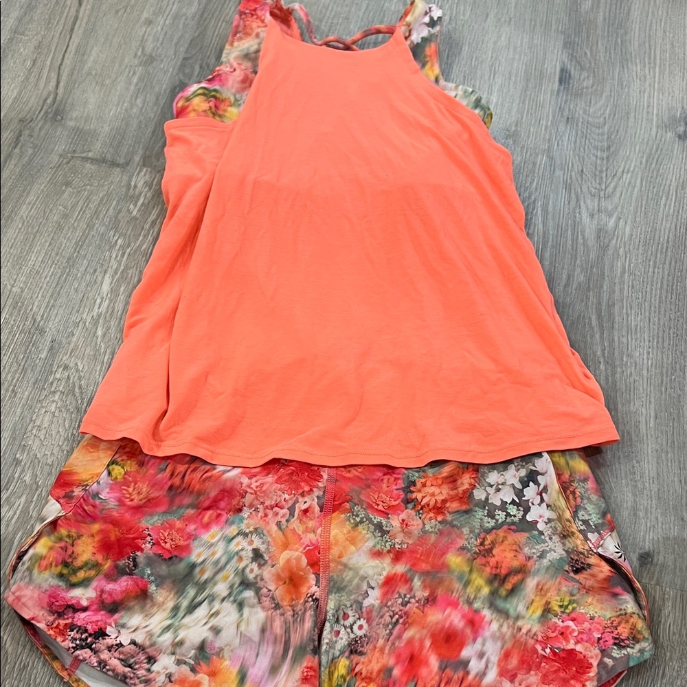 Athleta Kids Set in Bright Orange and Floral